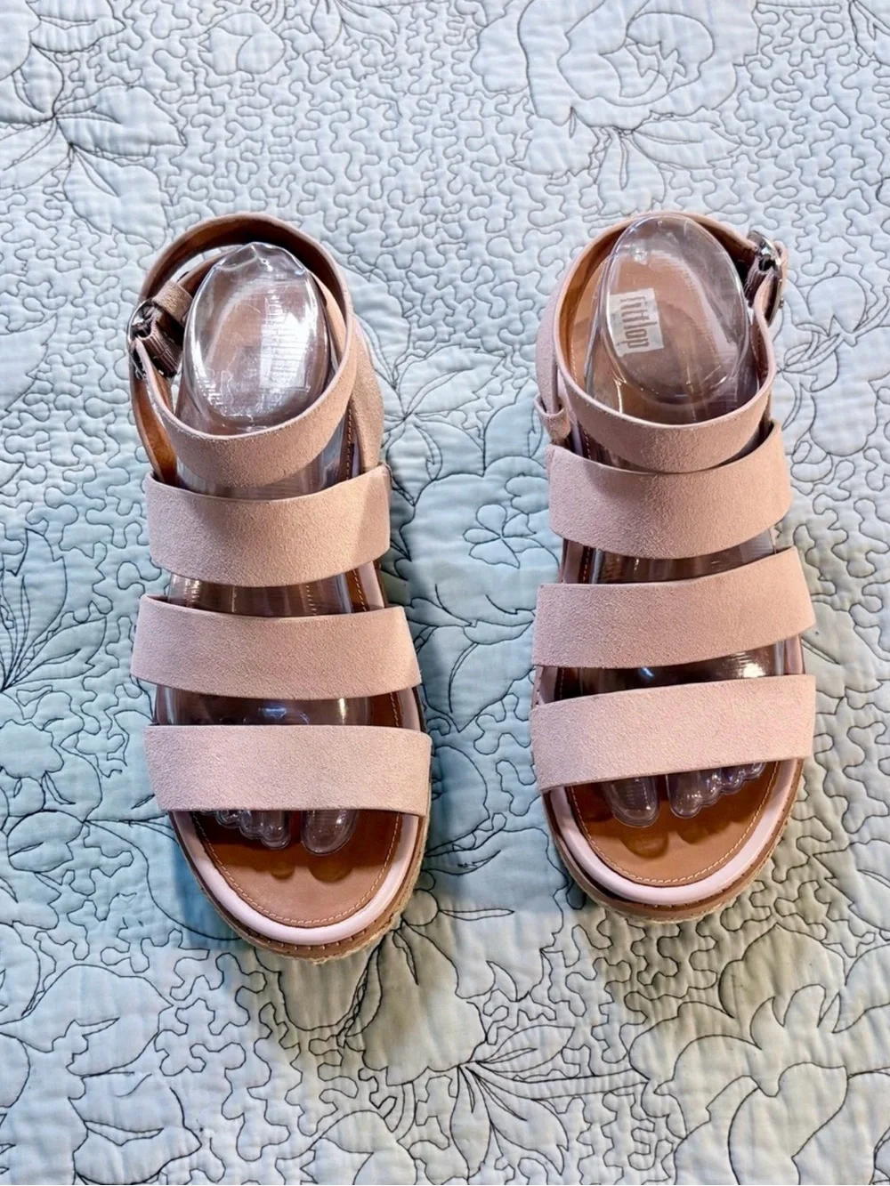 💥FitFlop Eloise Blush Pink Suede Strappy Espadrille Platform Wedge Sandals~9❤️